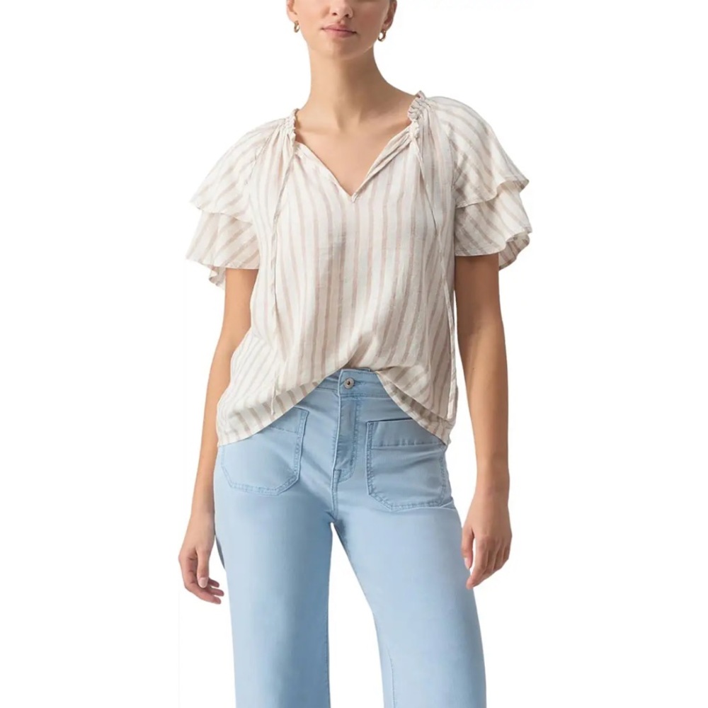 Sanctuary‎ Women’s Blouse Linen Striped Cream/Tan Blouse Size Medium